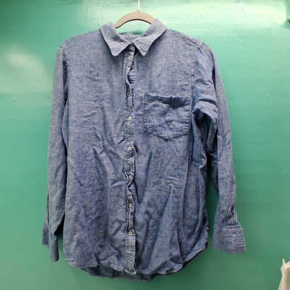Gap Linen Blend Button Down Shirt Small Blue Chambray Coastal Minimalist